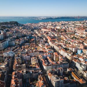 Aerial view of Lisbon downtown in a sunny day